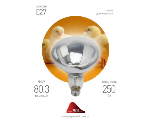 Инфракрасная лампа ЭРА ИКЗ 220-250 R127 кратность 1 шт Е27 / E27 для обогрева жив
