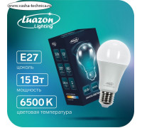 Лампа cветодиодная Luazon Lighting, A60, 15 Вт, E27, 1350 Лм, 6500 К, холодный белый