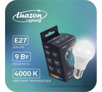 Лампа cветодиодная Luazon Lighting, A60, 9 Вт, E27, 780 Лм, 4000 К, дневной свет