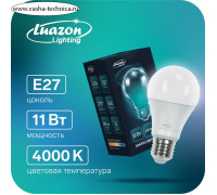 Лампа светодиодная Luazon Lighting, A60, 11 Вт, E27, 990 Лм, 4000 К, дневной свет