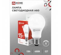 Лампа светодиодная IN HOME LED-A60-VC, Е27, 15 Вт, 230 В, 4000 К, 1430 Лм