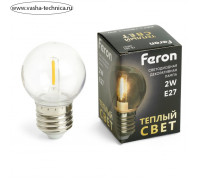 Лампа светодиодная Feron, E27, 2 Вт, 230 В, белый теплый свет