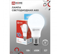 Лампа светодиодная IN HOME LED-A60-VC, Е27, 10 Вт, 230 В, 6500 К, 950 Лм