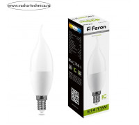 Лампа светодиодная FERON, (11W) 230V E14 4000K на ветру С37T, LB-770