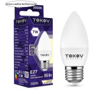 Лампа светодиодная TOKOV ELECTRIC, 7 Вт, С37, 3000 К, Е27, 176-264В