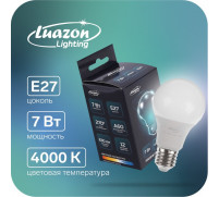 Лампа cветодиодная Luazon Lighting, A60, 7 Вт, E27, 630 Лм, 4000 К, дневной свет