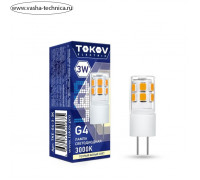 Лампа светодиодная Tokov Electric, G4, 3 Вт, 3000 К, свечение тёплое белое