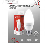 Лампа светодиодная IN HOME LED-СВЕЧА-VC, Е27, 8 Вт, 230 В, 4000 К, 720 Лм