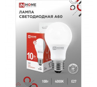 Лампа светодиодная IN HOME LED-A60-VC, Е27, 10 Вт, 230 В, 4000 К, 950 Лм