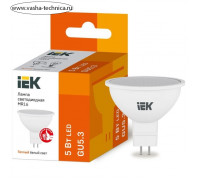 Лампа светодиодная ECO MR16 5Вт 3000К тепл. бел. GU5.3 450лм 230-240В IEK LLE-MR16-5-230-30-GU5