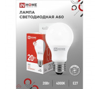 Лампа светодиодная IN HOME LED-A60-VC, Е27, 20 Вт, 230 В, 4000 К, 1900 Лм