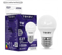 Лампа светодиодная TOKOV ELECTRIC, 7 Вт, G45, 4000 К, Е27, 176-264В