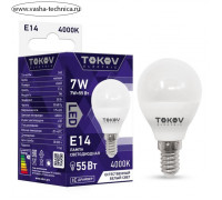 Лампа светодиодная TOKOV ELECTRIC, 7 Вт, G45, 4000 К, Е14, 176-264В