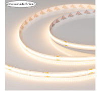 Светодиодная лента Arlight 8х1 мм, 5 м, IP20, COB, 378 LED/м, 11 Вт/м, 24 В, 3000К, свечение тёплое белое