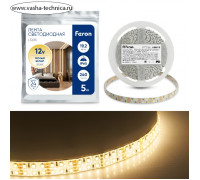 Светодиодная лента Feron 5 м, IP65, SMD2835, 240 LED/м, 19,2 Вт/м, 12 В, свечение тёплое белое