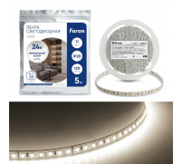 Светодиодная лента Feron 5 м, IP20, SMD2835, 120 LED/м, 11 Вт/м, 24 В, свечение белое