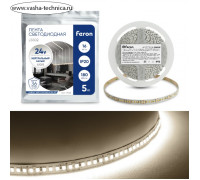 Светодиодная лента Feron 5 м, IP20, SMD2835, 180 LED/м, 16 Вт/м, 24 В, свечение белое