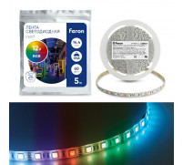 Светодиодная лента Feron 5 м, IP65, SMD5050, 60 LED/м, 14,4 Вт/м, 12 В, свечение RGB