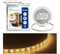 Светодиодная лента Feron 5 м, IP65, SMD5050, 60 LED/м, 14,4 Вт/м, 12 В, свечение тёплое белое