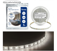 Светодиодная лента Feron 5 м, IP20, SMD5050, 60 LED/м, 14,4 Вт/м, 12 В, свечение белое