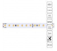 Светодиодная лента Arte Lamp Tape 48V 7,2Вт/м, 3000К, 5 м