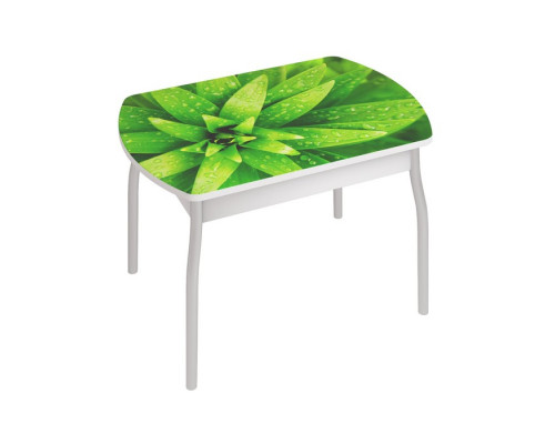 Обеденный стол «Орфей 6», 996 × 666 × 755 мм, cтекло, металл, цвет белый / агава