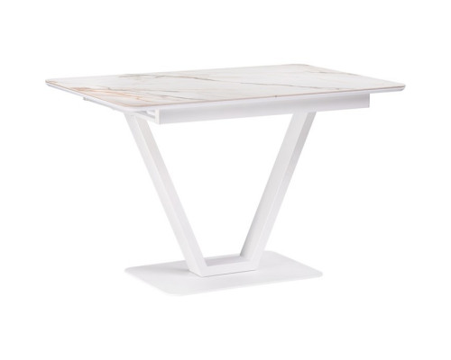 Керамический стол Бугун белый мрамор с прожилками/белый металл, белый 80x120x77 с