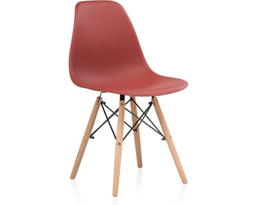 Пластиковый стул Eames массив бука/металл/пластик, натуральный/бордовый 46x52x83 