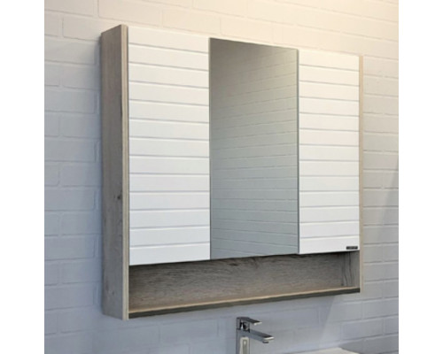 Зеркало шкаф Comforty Клеон 90 для ванной комнаты, цвет белый/дуб дымчатый