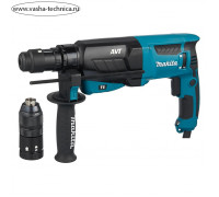 Перфоратор Makita HR2631FT, 800 Вт, SDS+, 3 режима, 2.7 Дж, 4600 уд/мин, б/съемный патрон